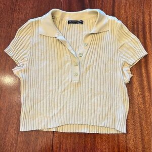 Brandy Melville Pale Green Ribbed Short Sleeve Sweater